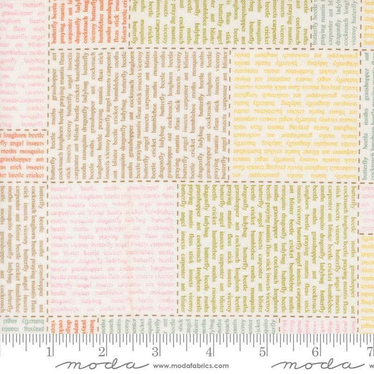 Image of Bug Collector In The News Cloud quilting cotton fabric by Sweetwater for Moda Fabrics. Features words on a white background. Cute Little Fabric Shop.