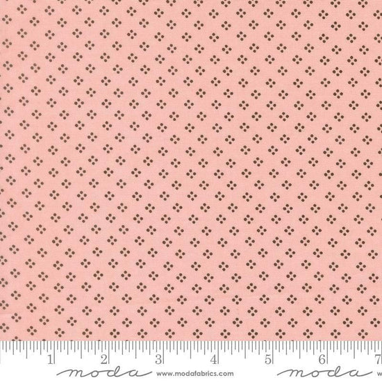 Image of Bug Collector Dot Dot Dot Petal Pink quilting cotton fabric by Sweetwater for Moda Fabrics. Features circles on a pink background. Cute Little Fabric Shop.