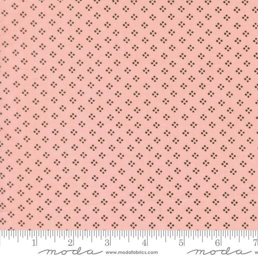 Image of Bug Collector Dot Dot Dot Petal Pink quilting cotton fabric by Sweetwater for Moda Fabrics. Features circles on a pink background. Cute Little Fabric Shop.