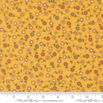 Image of Bug Collector Meadow Sunshine quilting cotton fabric by Sweetwater for Moda Fabrics. Features flowers on a yellow background. Cute Little Fabric Shop.