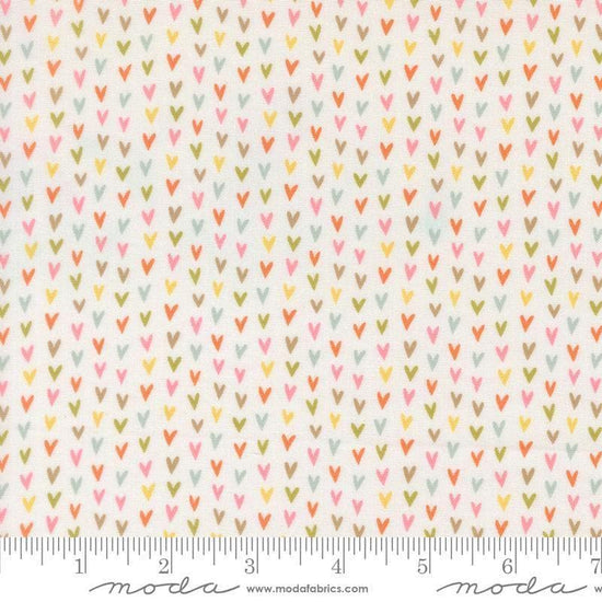 Image of Bug Collector Love Bug Cloud quilting cotton fabric by Sweetwater for Moda Fabrics. Features hearts on a white background. Cute Little Fabric Shop.