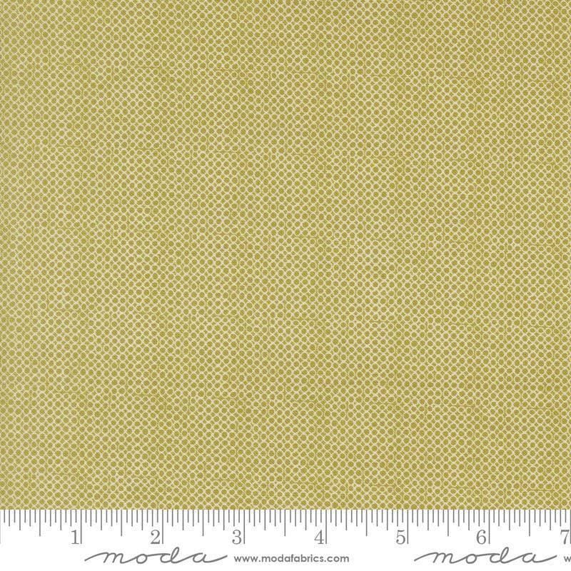 Image of Bug Collector Bug Net Leaf quilting cotton fabric by Sweetwater for Moda Fabrics. Features circles on a green background. Cute Little Fabric Shop.