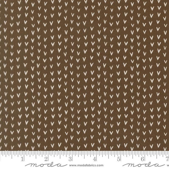 Image of Bug Collector Love Bug Dirt quilting cotton fabric by Sweetwater for Moda Fabrics. Features hearts on a brown background. Cute Little Fabric Shop.