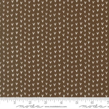Image of Bug Collector Love Bug Dirt quilting cotton fabric by Sweetwater for Moda Fabrics. Features hearts on a brown background. Cute Little Fabric Shop.