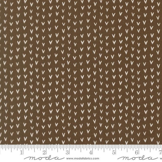 Image of Bug Collector Love Bug Dirt quilting cotton fabric by Sweetwater for Moda Fabrics. Features hearts on a brown background. Cute Little Fabric Shop.