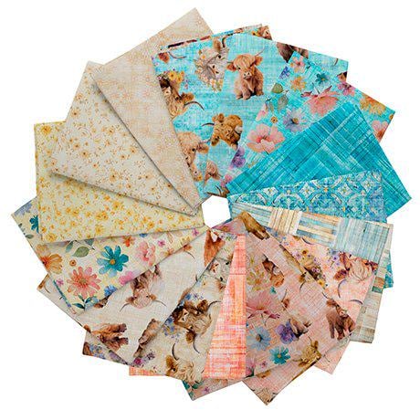 Udderly Adorable Fat Quarter Bundle Floral Fabric - FATQU UDAD 3PKU - 16-Piece Precut - QT Fabrics Quilting Cotton Fabric
