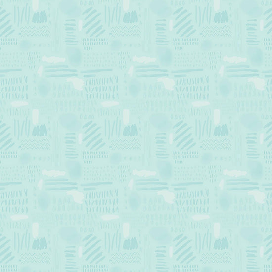 Image of Drawn to Create Doodles Dusty Aqua quilting cotton fabric by Eulalia Mejia for QT Fabrics. Features scribbles on a blue background. Cute Little Fabric Shop.