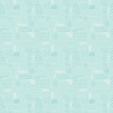 Image of Drawn to Create Doodles Dusty Aqua quilting cotton fabric by Eulalia Mejia for QT Fabrics. Features scribbles on a blue background. Cute Little Fabric Shop.