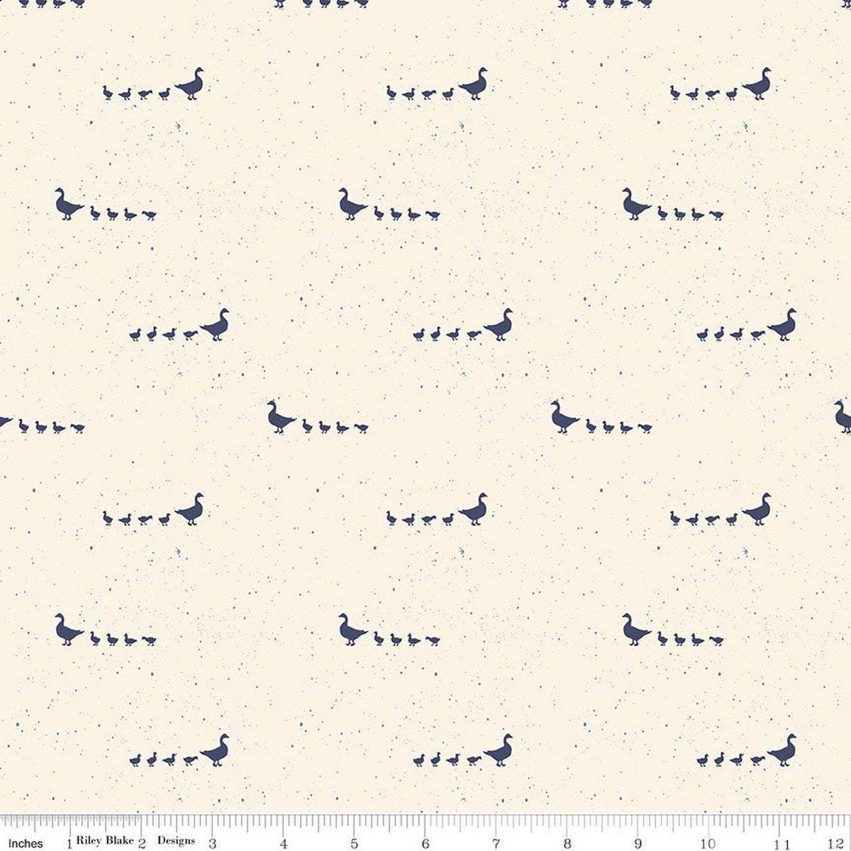 Image of Hedgerow Haven Geese Cream quilting cotton fabric by Amber Elliot for Riley Blake Designs. Features birds on a cream background. Cute Little Fabric Shop.