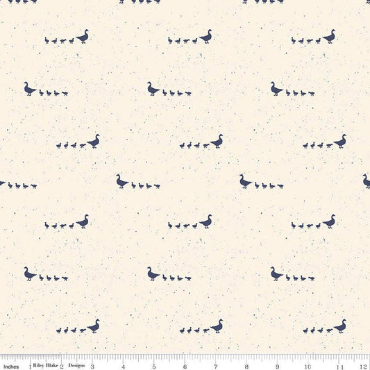 Image of Hedgerow Haven Geese Cream quilting cotton fabric by Amber Elliot for Riley Blake Designs. Features birds on a cream background. Cute Little Fabric Shop.