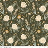 Image of Hedgerow Haven Cottage Floral Green quilting cotton fabric by Amber Elliot for Riley Blake Designs. Features flowers on a green background. Cute Little Fabric Shop.