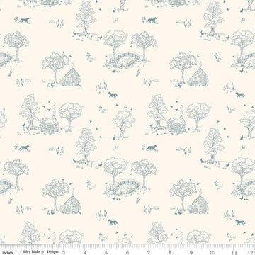 Image of Hedgerow Haven Toile Cream quilting cotton fabric by Amber Elliot for Riley Blake Designs. Features nature landscape on a cream background. Cute Little Fabric Shop.