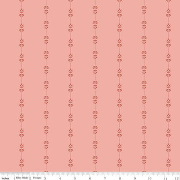 Image of Hedgerow Haven Floral Stripe Grapefruit quilting cotton fabric by Amber Elliot for Riley Blake Designs. Features flowers on a pink background. Cute Little Fabric Shop.