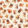 Image of Udderly Adorable Baby Cow Toss Cream quilting cotton fabric by Morris Creative Group for QT Fabrics. Features cows on a cream background. Cute Little Fabric Shop.