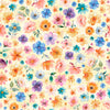 Image of Udderly Adorable Floral Toss Cream quilting cotton fabric by Morris Creative Group for QT Fabrics. Features flowers on a cream background. Cute Little Fabric Shop.