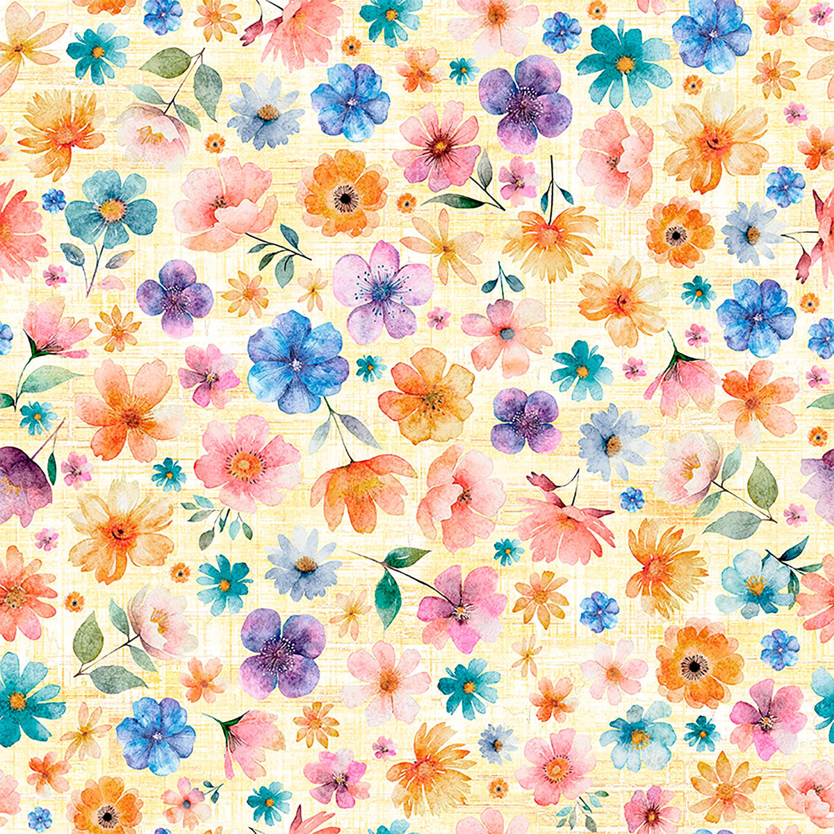 Image of Udderly Adorable Floral Toss Cream quilting cotton fabric by Morris Creative Group for QT Fabrics. Features flowers on a cream background. Cute Little Fabric Shop.
