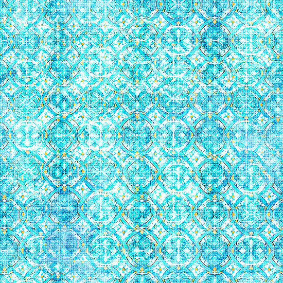 Image of Udderly Adorable Geo Stripe Turquoise quilting cotton fabric by Morris Creative Group for QT Fabrics. Features a geometric pattern on a blue background. Cute Little Fabric Shop.
