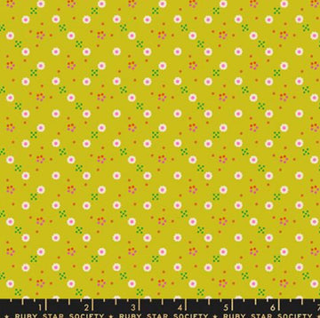 Image of 1 800 Calico Bandana Pistachio quilting cotton fabric by Alexia Abegg of Ruby Star Society for Moda Fabrics. Features flowers on a green background. Cute Little Fabric Shop.