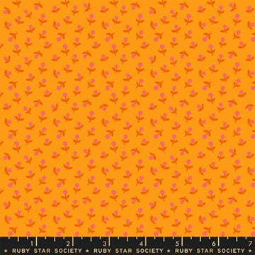 Image of 1 800 Calico Sprout Cheddar quilting cotton fabric by Alexia Abegg of Ruby Star Society for Moda Fabrics. Features flowers on an orange background. Cute Little Fabric Shop.