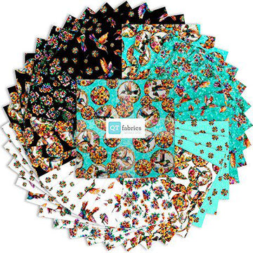 Flight of the Hummingbird 10" Stacker Floral Fabric - 10SQ FLHB 6PKF - 42-Piece Precut - QT Fabrics Quilting Cotton Fabric