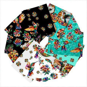 Flight of the Hummingbird Fat Quarter Bundle Floral Fabric - FATQU FLHB 3PKF - 12-Piece Precut - QT Fabrics Quilting Cotton Fabric