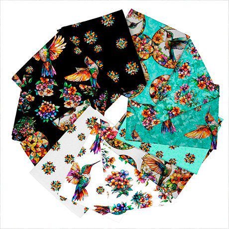 Flight of the Hummingbird Fat Quarter Bundle Floral Fabric - FATQU FLHB 3PKF - 12-Piece Precut - QT Fabrics Quilting Cotton Fabric