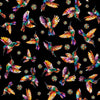 Image of Flight of the Hummingbird Hummingbirds Black quilting cotton fabric by Morris Creative Group for QT Fabrics. Features hummingbirds on a black background. Cute Little Fabric Shop.