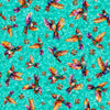 Image of Flight of the Hummingbird Hummingbirds Turquoise quilting cotton fabric by Morris Creative Group for QT Fabrics. Features hummingbirds on a turquoise background. Cute Little Fabric Shop.