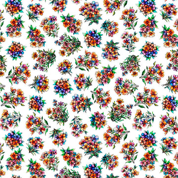 Image of Flight of the Hummingbird Floral Bouquets quilting cotton fabric by Morris Creative Group for QT Fabrics. Features flowers on a white background. Cute Little Fabric Shop.