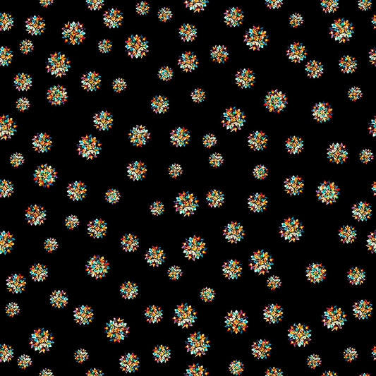 Image of Flight of the Hummingbird Star Clusters Black quilting cotton fabric by Morris Creative Group for QT Fabrics. Features stars on a black background. Cute Little Fabric Shop.