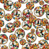 Image of Flight of the Hummingbird Stained Glass Hummingbird Circles quilting cotton fabric by Morris Creative Group for QT Fabrics. Features hummingbirds and flowers on a white background. Cute Little Fabric Shop.