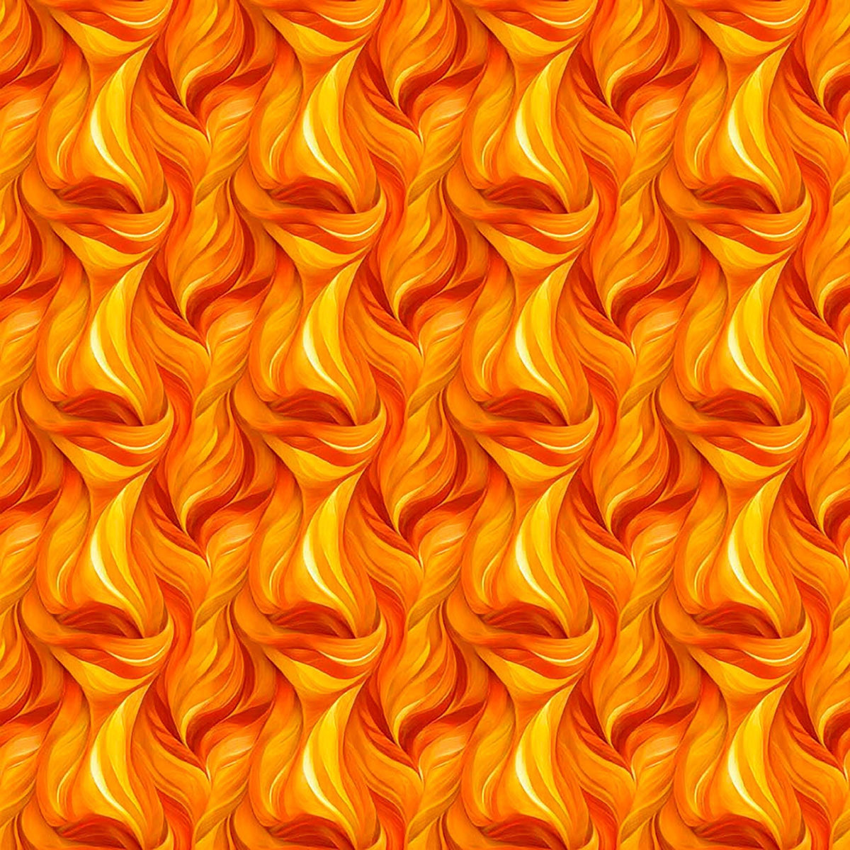 Image of Dreamweaver Flames Orange quilting cotton fabric by Morris Creative Group for QT Fabrics. Features an abstract pattern on an orange background. Cute Little Fabric Shop.