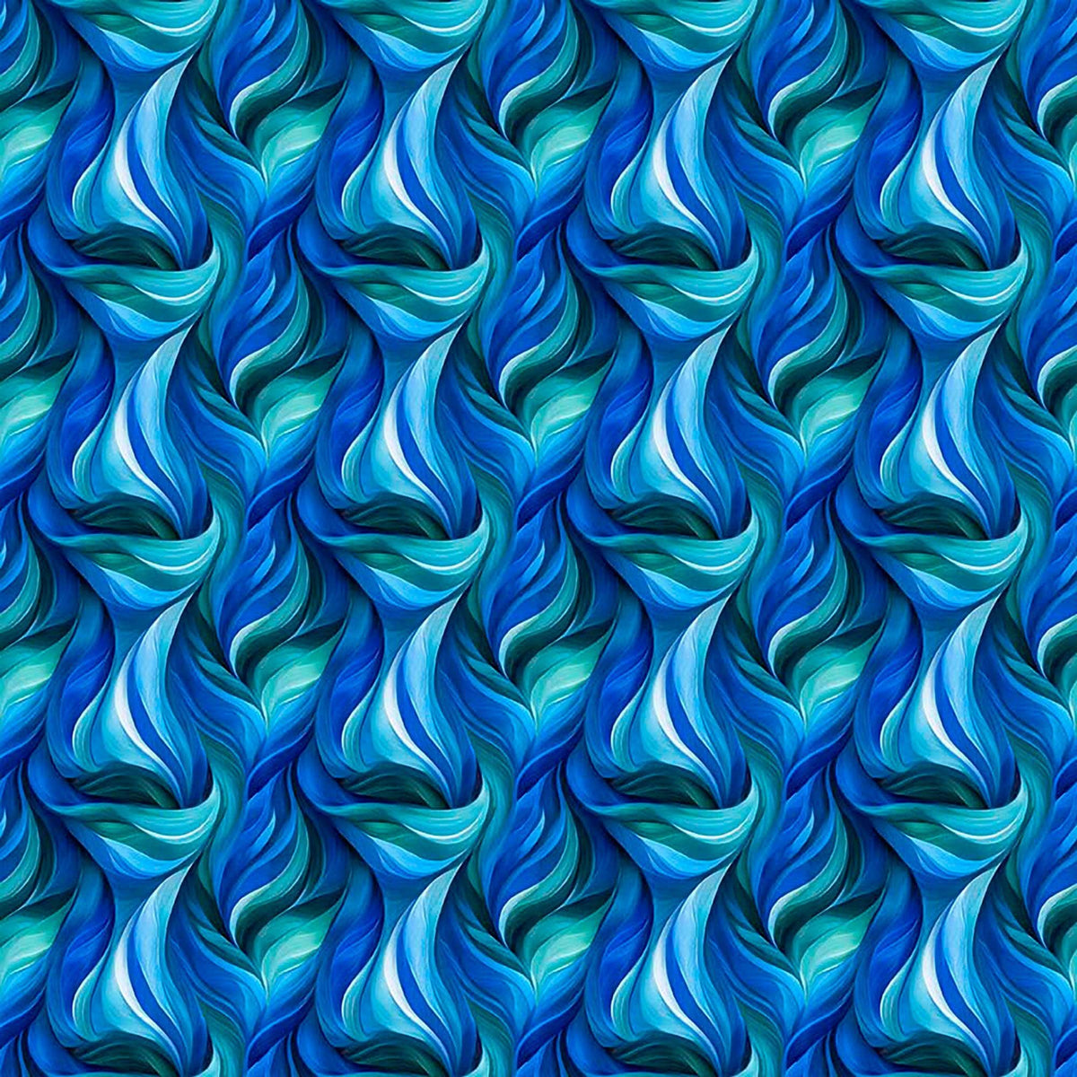 Image of Dreamweaver Flames Royal quilting cotton fabric by Morris Creative Group for QT Fabrics. Features an abstract pattern on a blue background. Cute Little Fabric Shop.
