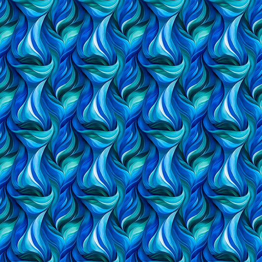 Image of Dreamweaver Flames Royal quilting cotton fabric by Morris Creative Group for QT Fabrics. Features an abstract pattern on a blue background. Cute Little Fabric Shop.