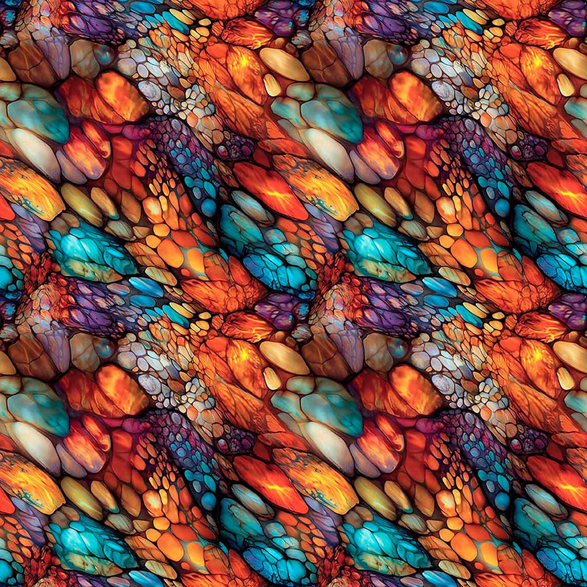 Image of Dreamweaver Riverdance Multi quilting cotton fabric by Morris Creative Group for QT Fabrics. Features an abstract pattern on a rainbow background. Cute Little Fabric Shop.