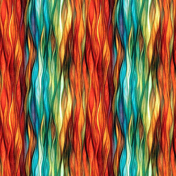 Image of Dreamweaver Color Wave Burnt Orange quilting cotton fabric by Morris Creative Group for QT Fabrics. Features an abstract pattern on an orange background. Cute Little Fabric Shop.