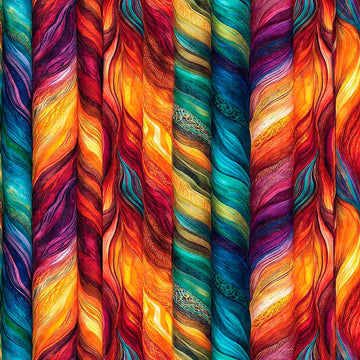 Image of Dreamweaver Dreamweaver Multi quilting cotton fabric by Morris Creative Group for QT Fabrics. Features an abstract pattern on a rainbow background. Cute Little Fabric Shop.