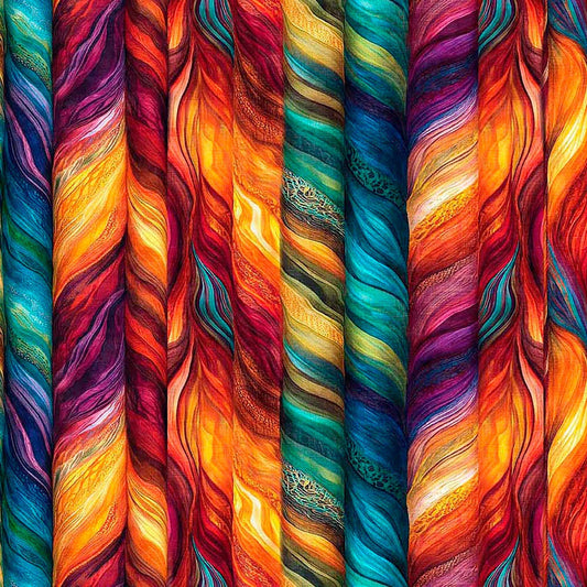 Image of Dreamweaver Dreamweaver Multi quilting cotton fabric by Morris Creative Group for QT Fabrics. Features an abstract pattern on a rainbow background. Cute Little Fabric Shop.