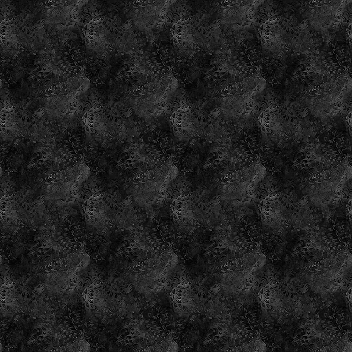 Image of Dreamweaver Blender Charcoal quilting cotton fabric by Morris Creative Group for QT Fabrics. Features an abstract pattern on a black background. Cute Little Fabric Shop.