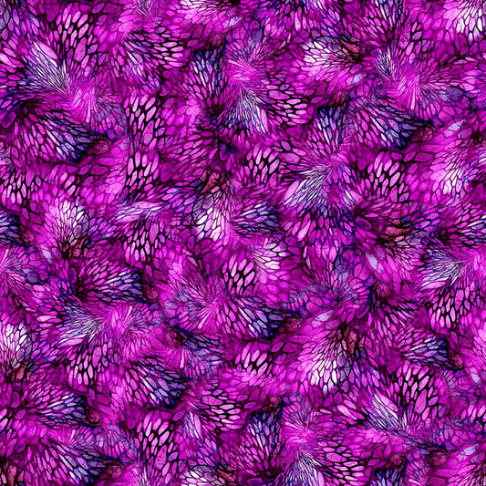 Image of Dreamweaver Color Whirl Magenta quilting cotton fabric by Morris Creative Group for QT Fabrics. Features an abstract pattern on a purple background. Cute Little Fabric Shop.