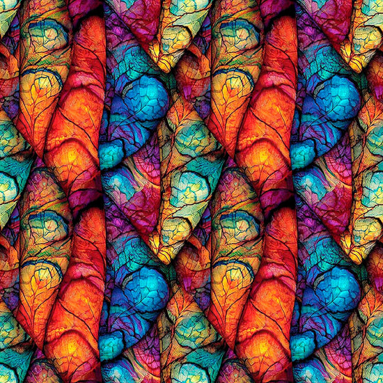 Image of Dreamweaver Flutter Multi quilting cotton fabric by Morris Creative Group for QT Fabrics. Features an abstract pattern on a rainbow background. Cute Little Fabric Shop.