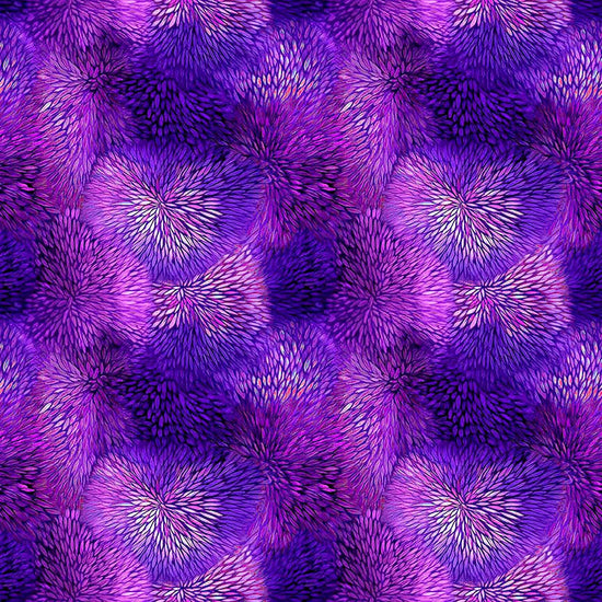 Image of Dreamweaver Color Burst Violet quilting cotton fabric by Morris Creative Group for QT Fabrics. Features an abstract pattern on a purple background. Cute Little Fabric Shop.