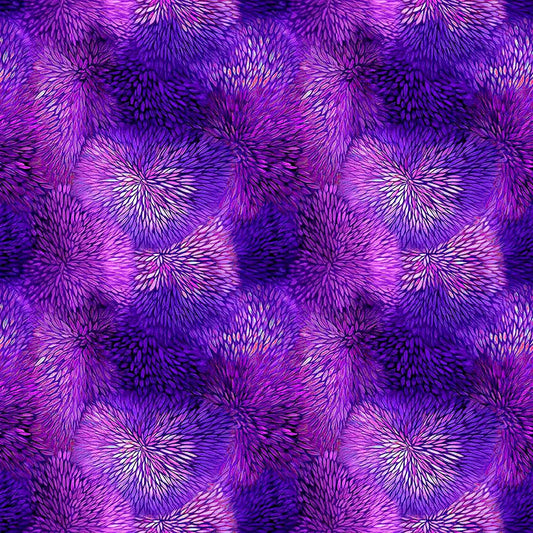 Image of Dreamweaver Color Burst Violet quilting cotton fabric by Morris Creative Group for QT Fabrics. Features an abstract pattern on a purple background. Cute Little Fabric Shop.