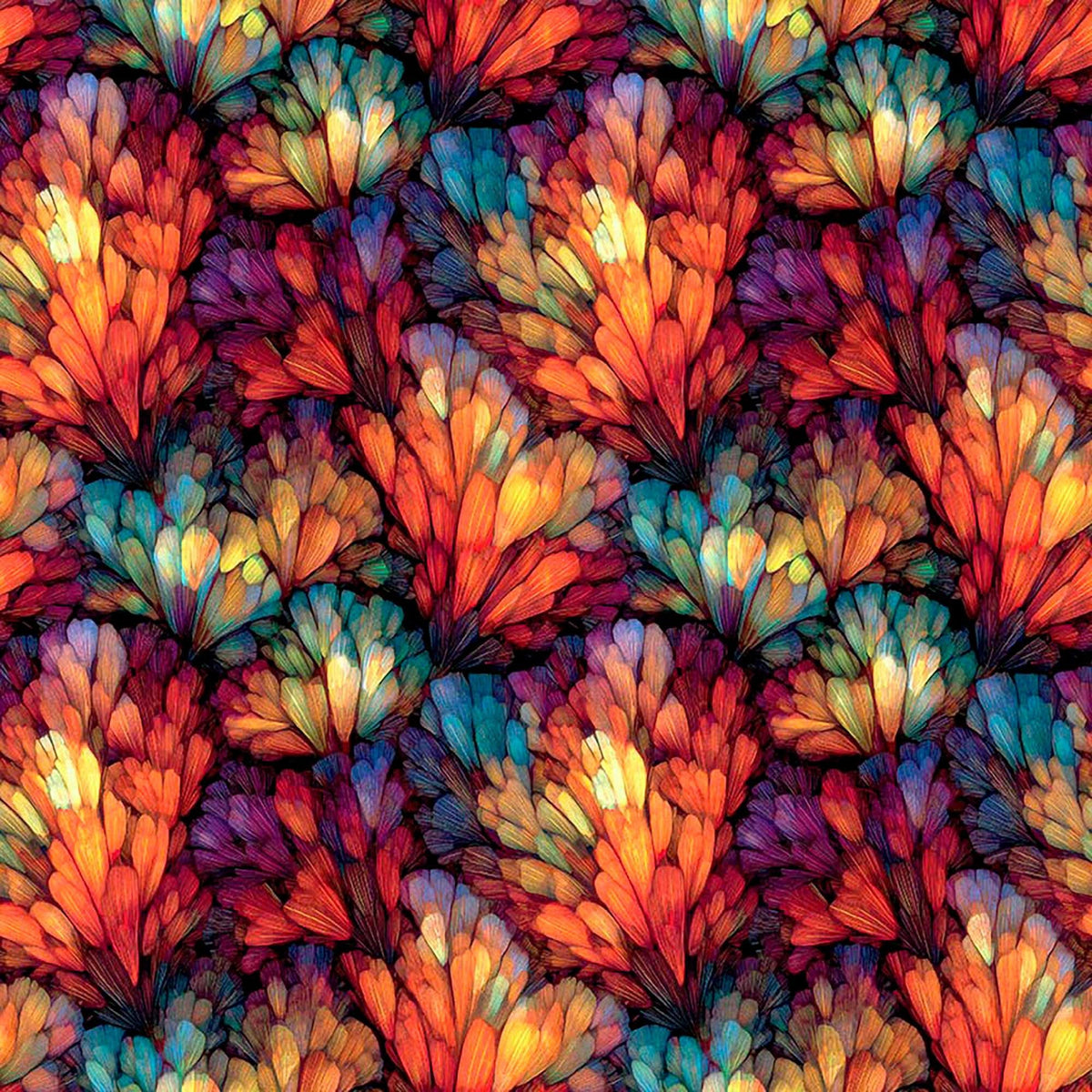 Image of Dreamweaver Color Bloom Multi quilting cotton fabric by Morris Creative Group for QT Fabrics. Features an abstract pattern on a rainbow background. Cute Little Fabric Shop.
