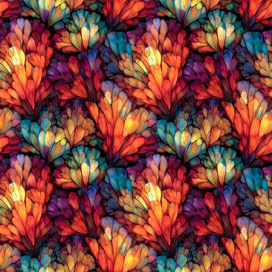 Image of Dreamweaver Color Bloom Multi quilting cotton fabric by Morris Creative Group for QT Fabrics. Features an abstract pattern on a rainbow background. Cute Little Fabric Shop.