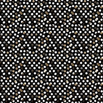 Image of QT Foodies Dots Black quilting cotton fabric by Morris Creative Group for QT Fabrics. Features polka dots on a black background. Cute Little Fabric Shop.