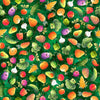Image of QT Foodies Just Veggin' Green quilting cotton fabric by Morris Creative Group for QT Fabrics. Features vegetables on a green background. Cute Little Fabric Shop.