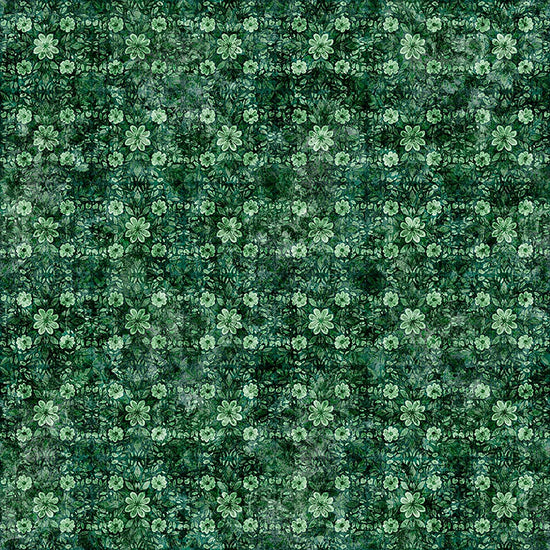 Image of Sylvan Essence Floral Blender Forest quilting cotton fabric by Morris Creative Group for QT Fabrics. Features flowers on a green background. Cute Little Fabric Shop.
