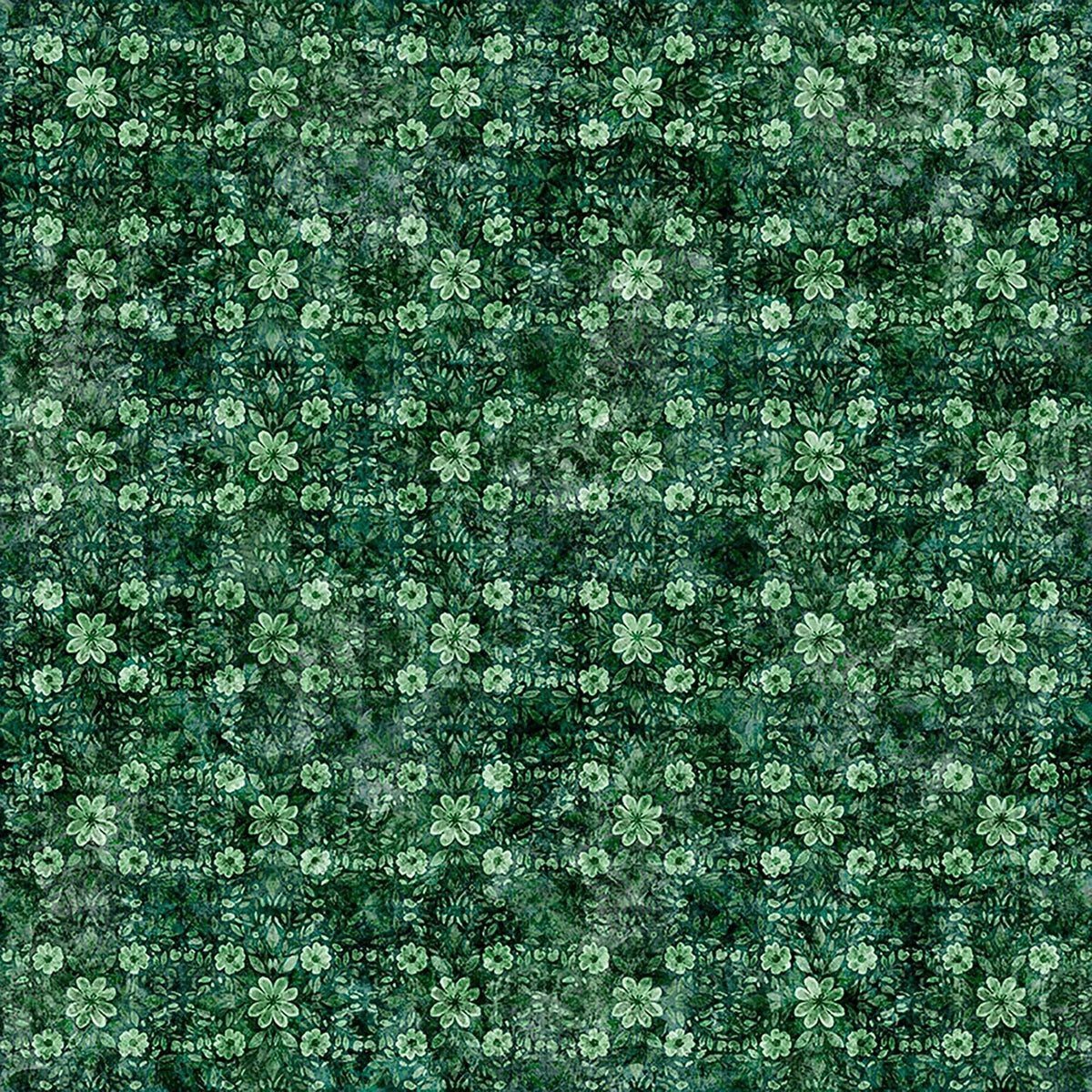 Image of Sylvan Essence Floral Blender Forest quilting cotton fabric by Morris Creative Group for QT Fabrics. Features flowers on a green background. Cute Little Fabric Shop.