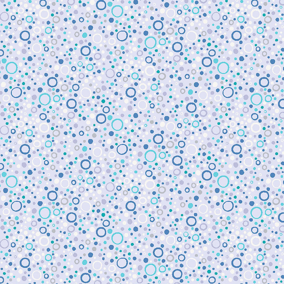 Image of Little Squirt Bubbles Pale Lilac quilting cotton fabric by Morris Creative Group for QT Fabrics. Features circles on a purple background. Cute Little Fabric Shop.